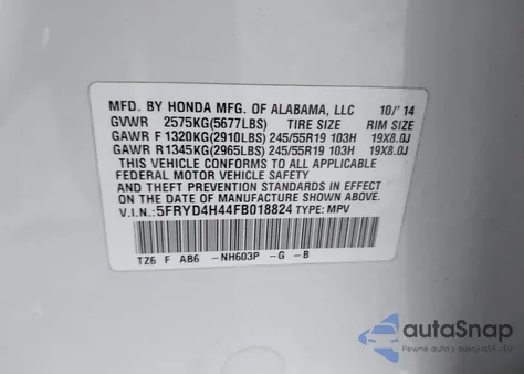 2015 Acura Mdx Technology Package из США, поврежденный, VIN 5FRYD4H44FB018824